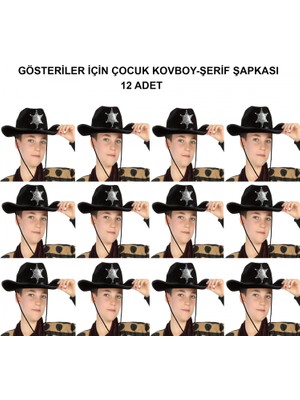Pileli Store Kovboy Şerif Şapkası Siyah 12 Adet - Kostüm, Parti ve Gösteri Şapkası