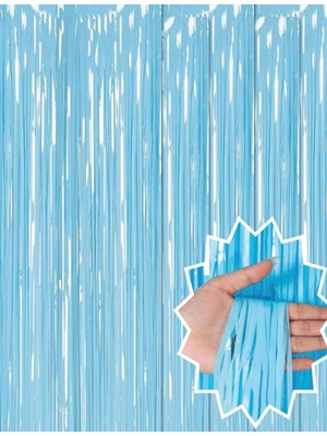 Soft Mavi Püsküllü Kapı Perdesi - Parti, Baby Shower, Sünnet Süsü, Cinsiyet Partisi 1x2 M