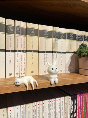 St. Morritz Tavşan ve Uyuyan Kedi 2'li Set Dekoratif Biblo