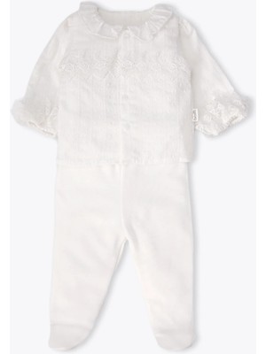 Bebetto Interlok Patikli Pijama Takımı 2li (Pretty Gırl) Ekru