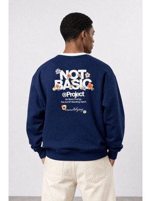 Respire Erkek Not Basic Project Baskılı Oversize Sweatshirt Lacivert