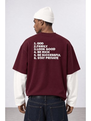 Respire Erkek Double Sleeve Oversize Sweatshirt Bordo