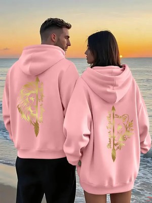 Mondschein Sevgili Çift Kombin Stronger Together Baskılı Kapüşonlu Sweatshirt 2'li Set Unisex