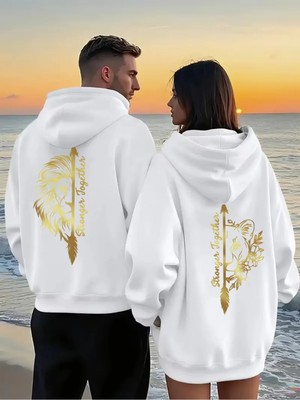 Mondschein Sevgili Çift Kombin Stronger Together Baskılı Kapüşonlu Sweatshirt 2'li Set Unisex