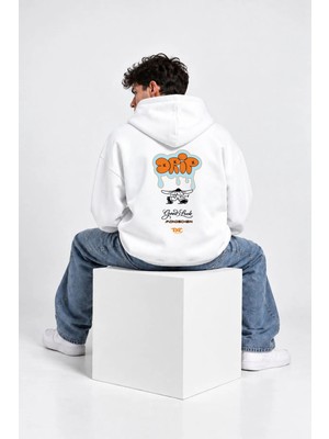 Mondschein Unisex Kadın Erkek Drip Toxic Tasarım Yazı Baskılı Oversize 3 Iplik Kapüşonlu Sweatshirt