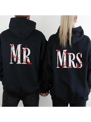 Mondschein Mr Yazılı Siyah Kadın Erkek Sevgili Kombini Oversize Hoodie
