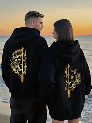 Mondschein Sevgili Çift Kombin Stronger Together Baskılı Kapüşonlu Sweatshirt 2'li Set Unisex