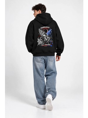 Mondschein Unisex Kadın Erkek Fall Forward Tasarım Yazı Baskılı Oversize 3 Iplik Kapüşonlu Sweatshirt