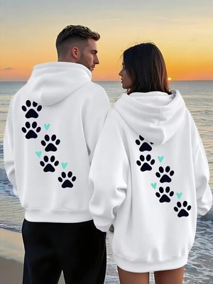 Mondschein Sevgili Çift Kombin Pati Baskılı Kapüşonlu Sweatshirt 2'li Set Unisex Oversize Hoodie 3