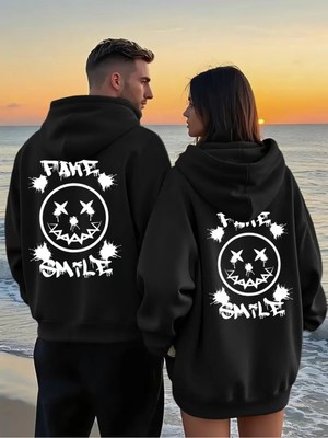 Mondschein Sevgili Çift Kombin Fake Baskılı Kapüşonlu Sweatshirt 2’li Set – Unisex Oversize Hoodie 3 Iplik