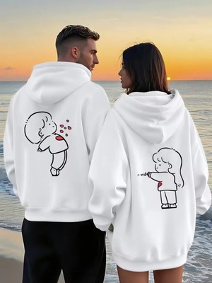 Mondschein Sevgili Çift Kombin Hoodie 2'li Set–unisex Oversize Kapüşonlu Hoodie, Sevimli Figür