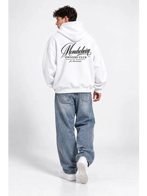 Mondschein Unisex Kadın Erkek Owners Club Tasarım Yazı Baskılı Oversize 3 Iplik Kapüşonlu Sweatshirt