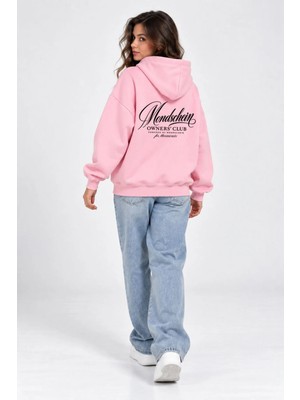 Mondschein Unisex Kadın Erkek Owners Club Tasarım Yazı Baskılı Oversize 3 Iplik Kapüşonlu Sweatshirt