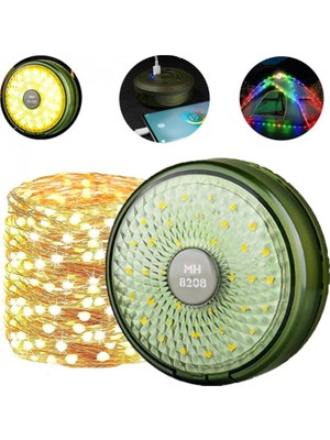 Pileli Store Şarjlı 10 Metre Ledli Şarj Göstergeli 8 Işık Modlu Hareketli ve Flaşör Modlu Kamp Lambası LED Işık