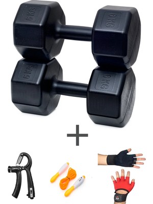St. Morritz Ps Spor 6 kg Dambıl Set(6kg 2 Adet Dambıl) +Body Eldiven Sayaçlı Ayarlanabilir El Yayı ve Atlama Ipi