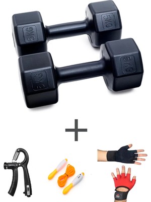 St. Morritz Ps Spor 5 kg Dambıl Set(5kg 2 Adet Dambıl) +Body Eldiven Sayaçlı Ayarlanabilir El Yayı ve Atlama Ipi