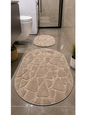 Çelebi Home Vizon Oval Pamuk Banyo Paspası Makinede Yıkanabilir Kaymaz Taban Su Emici 2'li Takım Banyo Paspası