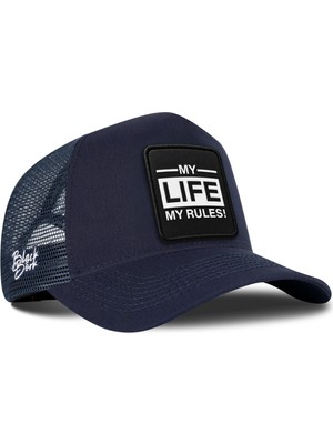BlackBörk My Life My Rules Logolu Lacivert Trucker Şapka