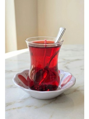 Gerçekçi Türk Çayı Görünümlü Jel Mum - Çay Bardağında Özel Tasarım Dekoratif & Hediyelik Mum