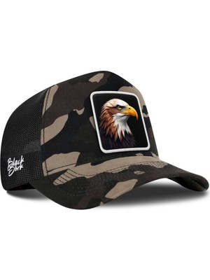 BlackBörk Kartal Logolu Kamuflaj-Siyah Trucker Şapka