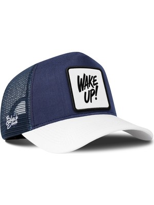 BlackBörk Wake Up Logolu Cordura Beyaz-Lacivert Trucker Şapka