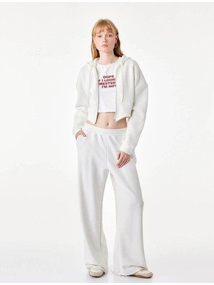 Koton Korse Detaylı Fermuarlı Crop Ekru Kadın Sweatshirt 7WAL10059IK