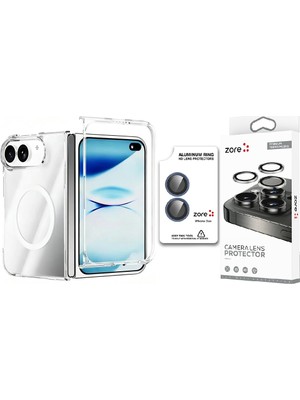 Vendas iPhone Duo Kılıf Vendas M-Safe Şarj Özellikli Şeffaf Kamera Çerçeveli Porto Kapak + Safir Kamera Lens Koruyucu