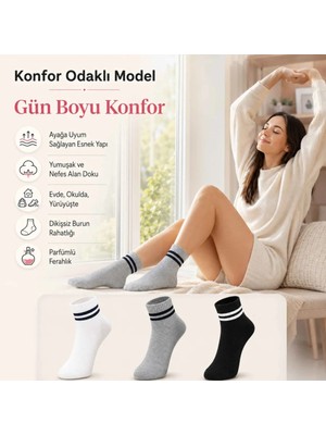 Çoraplar Burada Unisex Çizgili Bilek Çorap 12'li | %80 Pamuklu Dikişsiz Burun, Siyah Beyaz Gri Günlük Spor