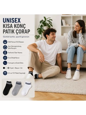 Çoraplar Burada Unisex Çizgili Patik Çorap 12'lı | %85 Pamuklu Geri Dönüşüm İplikli, İnce Dikişli Spor