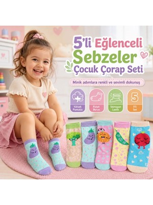Çoraplar Burada 5 Li Sebze Desenli Çocuk Çorap Seti Yüksek Pamuklu Rahat Burunlu Sıkmayan Lastikli