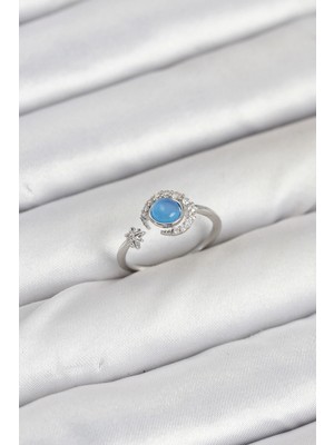 Pileli Store Pirinç Gümüş Renk Zirkon Taşlı Ay Yıldız Kadın Yüzük TJ-BYK3861