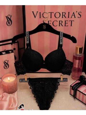 Evlium Victoria's Secret Özel Seri Parlak Taş Askılı Fransız Dantel Ikili Sütyen Külot Takım