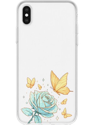 LOTUS GOLD iPhone X/xs Uyumlu Gül ve Kelebek Desenli Şeffaf Telefon Kılıfı