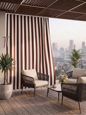 Megamix Balkon Perdesi En x Boy Seçenekli Bağcıklı Balkon Brandası Kahverengi Şerit Desenli