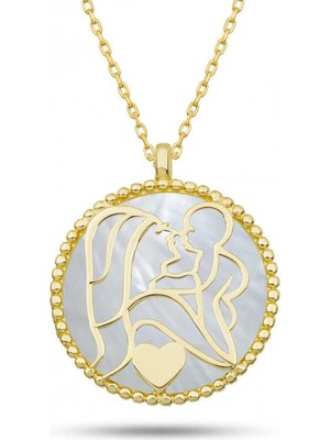 Pileli Store Gümüş Gold Sedef Taşlı Anne Çocuk Sevgisi Kolye