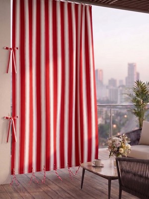 Megamix Balkon Perdesi En x Boy Seçenekli Bağcıklı Balkon Brandası Kahverengi Şerit Desenli