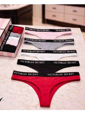 Evlium Victoria's Secret Kadın Pamuklu Beli Yazılı Slip Külot 5'li Paket Çoklu Renk Seti