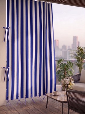 Megamix Balkon Perdesi En x Boy Seçenekli Bağcıklı Balkon Brandası Kahverengi Şerit Desenli