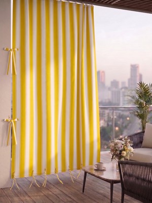 Megamix Balkon Perdesi En x Boy Seçenekli Bağcıklı Balkon Brandası Kahverengi Şerit Desenli