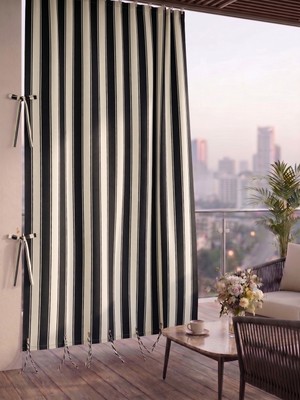 Megamix Balkon Perdesi En x Boy Seçenekli Bağcıklı Balkon Brandası Kahverengi Şerit Desenli