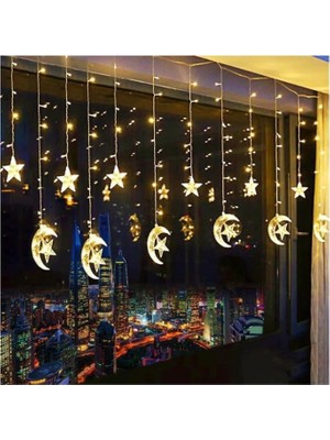 Pileli Store Ay Yıldız Perde LED Günışığı Fişli