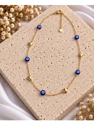 Xuping Mia Homee Nazar Boncuklu Kalp Detaylı Gold Renk Kadın Kolye – Şans ve Koruyucu Sembol Tasarım