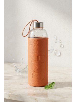 H2O Sağlıklı Cam Matara 1000 ml Su Şişesi, Deri Kılıflı 1 Lt Sporcu Suluğu