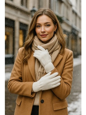 Luminos Aksesuar Unisex Ekru Örme Eldiven ELD01