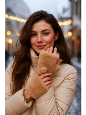 Luminos Aksesuar Kadın Camel Kesik Peluş Eldiven ELD33