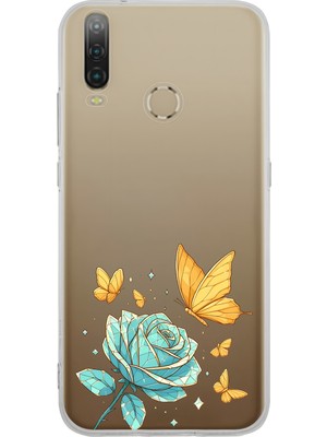LOTUS GOLD General Mobile GM10 Uyumlu Gül ve Kelebek Desenli Şeffaf Telefon Kılıfı