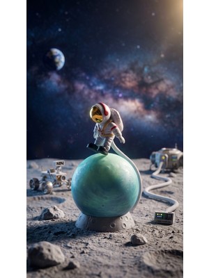VizyonumVar Concept 3D Dokunmatik Renk Değiştiren Ay Üzerinde Astronot LED Gece Lambası - Çocuk Odası ve Masaüstü Dekoratif Aydınlatma