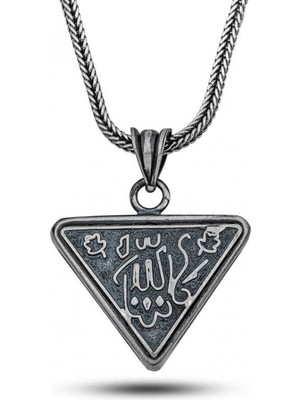 Pileli Store Gümüş Allah Yazılı Desenli Cevşen Kolye