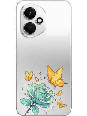 LOTUS GOLD Honor 400 Uyumlu Gül ve Kelebek Desenli Şeffaf Telefon Kılıfı