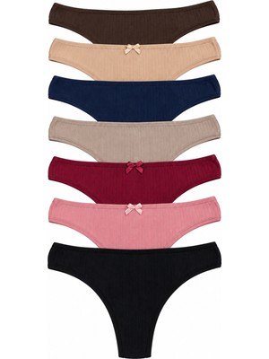 Nicoletta Kadın Külot Tanga String 7 Li Paket Likralı Pamuklu Kaşkorse Fitilli